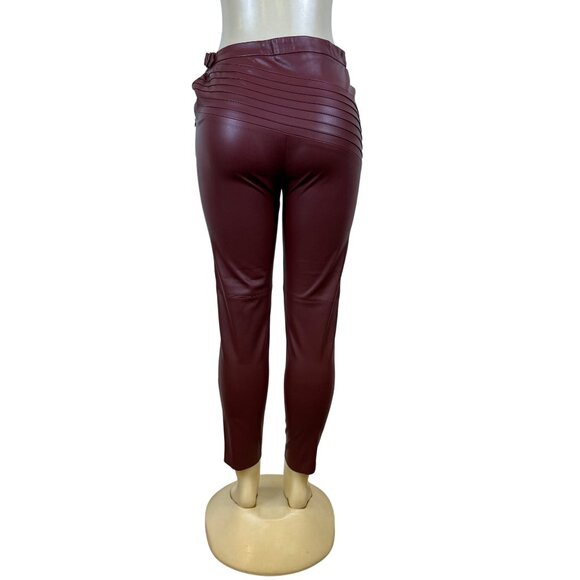Zara Women’s Burgundy High-Waist Slim Fit Pants With Zipper Detail Size M - New - Picture 3 of 9